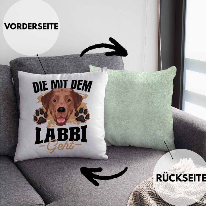 Die Mit Dem Labbi Geht Kissen mit Füllung 40x40 Gassi Gehen Labrador Besitzerin Geschenkidee Frauchen Geschenk (Grau) Grün Trendation