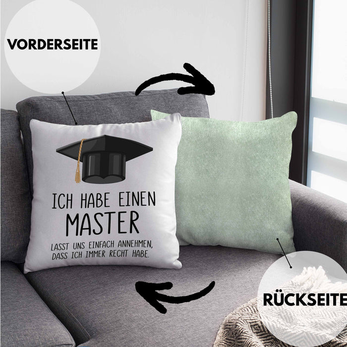 Master Bestanden Geschenk Abschluss Kissen mit Füllung 40x40 Spruch Master Graduation Bestandene Prüfung Geschenkidee (Grau) Grün Trendation