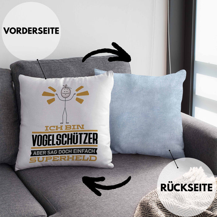 Vogelschützer Geschenk Kissen mit Füllung 40x40 Ich Bin Vogelschützer Aber Sag Doch Einfach Superheld Lustige Geschenkdiee für Vogelschützer (Grau) Blau Trendation