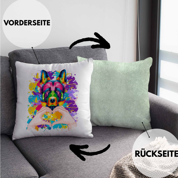 Schäferhund Besitzer Farbe Love Kissen mit Füllung 40x40 Geschenk Lustiger Spruch Geschenkidee Schäferhund Besitzerin (Grau) Grün Trendation