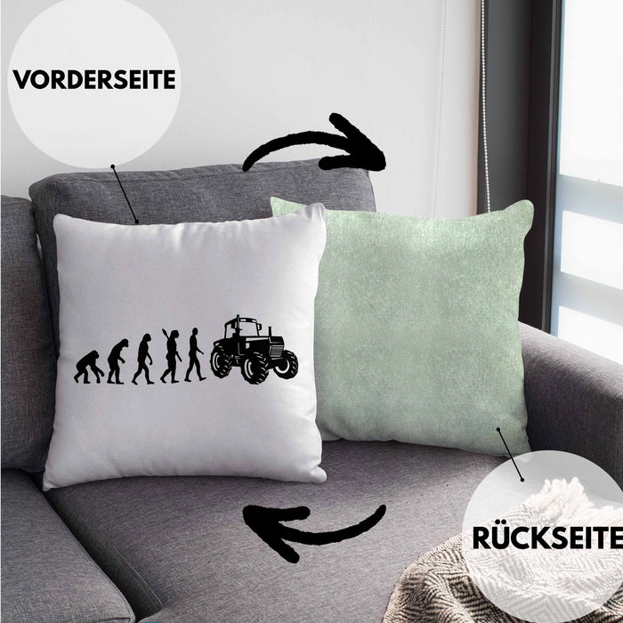 Lustige Kissen mit Füllung 40x40 für Landwirte Geschenk Evolution Traktor Geschenkidee (Grau) Grün Trendation