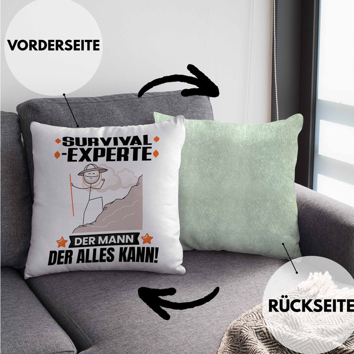 Survival-Experte Kissen mit Füllung 40x40 Geschenk für Survival-Experte Der Mann Der Alles Kann Geschenkidee zum Geburtstag (Grau) Grün Trendation