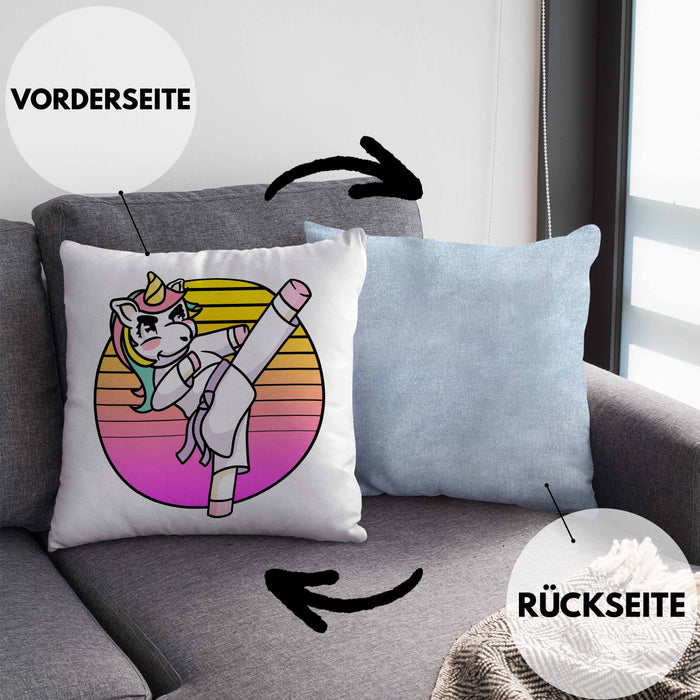 Karate-Kissen mit Füllung 40x40 Geschenk Kampfsport-Fans Jiu Jitsu Geschenkidee Einhorn Lustig Frauen (Grau) Blau Trendation