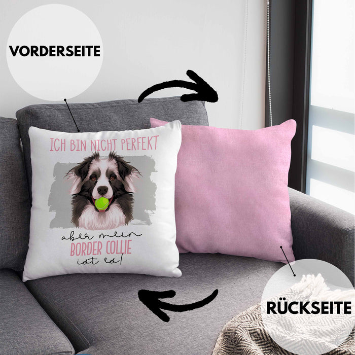 Border Collies Besitzer Kissen mit Füllung 40x40 Geschenk Lustiger Spruch Geschenkidee Besitzerin Ich Bin Nicht toll Aber Mein Border Collies Ist Es (Grau) Rosa Trendation
