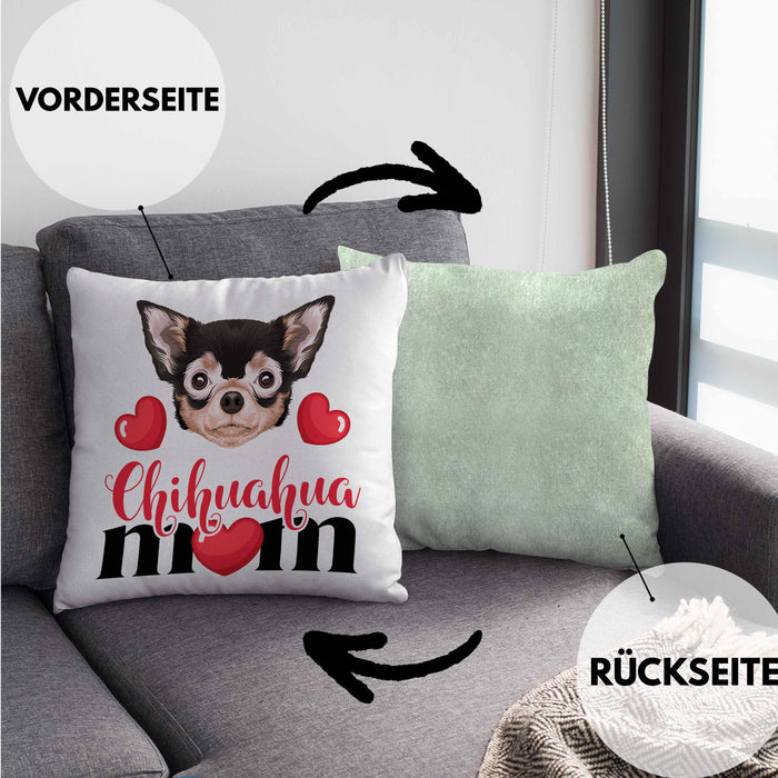 Chihuahua Besitzer Mom Mama Kissen mit Füllung 40x40 Geschenk Lustiger Spruch Geschenkidee Chihuahua Besitzerin (Grau) Grün Trendation