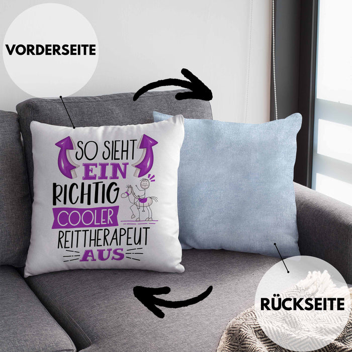 So Sieht Ein Richtig Cooler Reittherapeut Aus Kissen mit Füllung 40x40 Geschenk für Reittherapie Geschenkidee Spruch (Grau) Blau Trendation