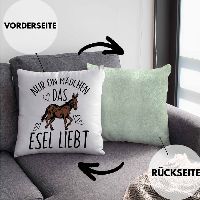 Lustige Esel-Kissen mit Füllung 40x40 Geschenk für Mädchen, die Esel lieben "Nur Ein Mädchen Das Esel Liebt" (Grau) Grün Trendation
