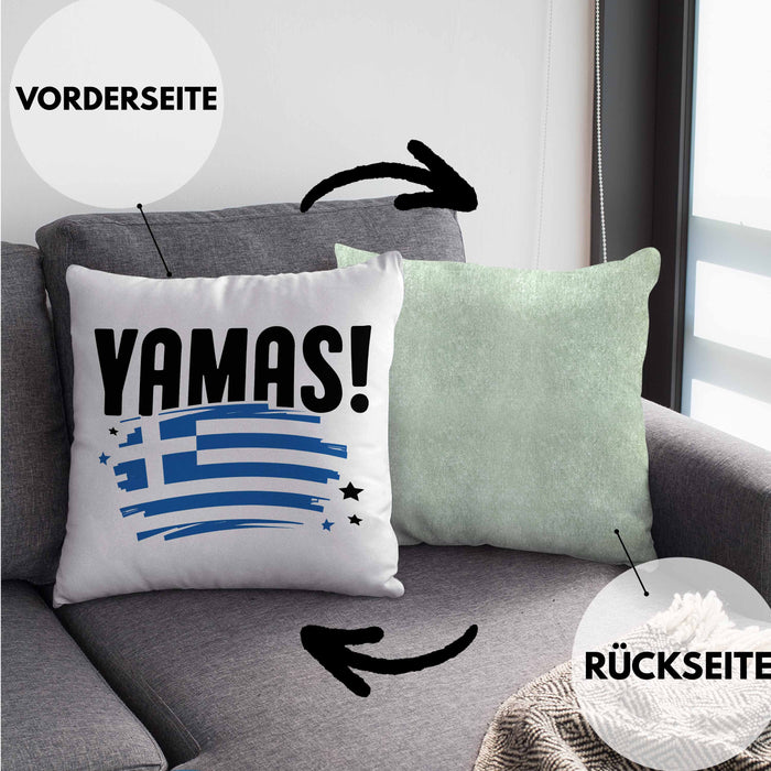 Griechenland Kissen mit Füllung 40x40 Yamas Ouzo Griechenland Trink Spruch Sprüche für Grieche (Grau) Grün Trendation