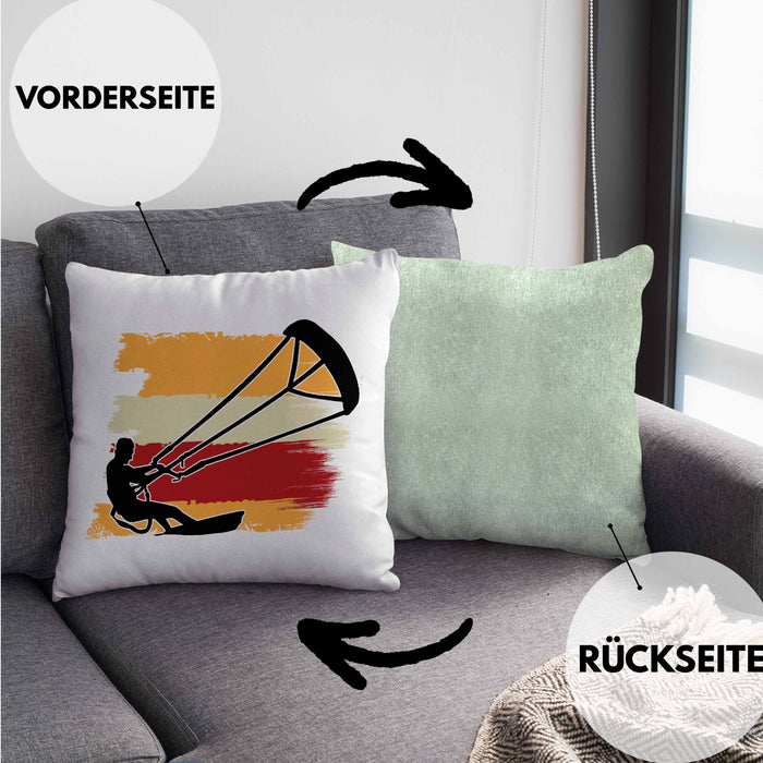Kitesurfing Kissen mit Füllung 40x40 Geschenk für Kitesurfer Geschenkidee Bunte Grafik (Grau) Grün Trendation