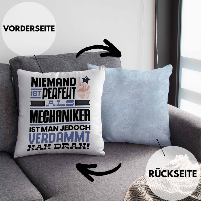 Mechaniker Geschenk Kissen mit Füllung 40x40 Lustige Geschenkidee für Mechaniker Geburtstag Niemand Ist Perfekt Aber Als Mechaniker Ist Man Nah Dran (Grau) Blau Trendation