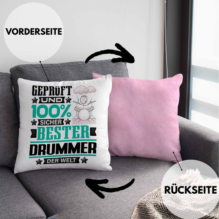Drummer Geschenk Lustiger Spruch für Drummer Geschenkidee Bester Drummer Der WeltKissen mit Füllung 40x40 (Grau) Rosa Trendation