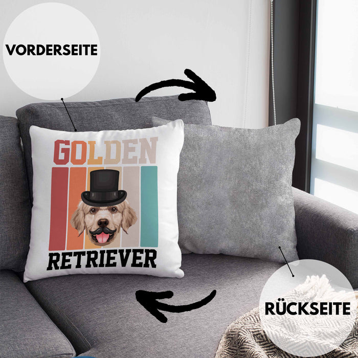 Golden Retriever Besitzer Kissen mit Füllung 40x40 Geschenk Lustiger Spruch Geschenkidee Retro Vinatge Golden Retriever (Grau) Grau Trendation