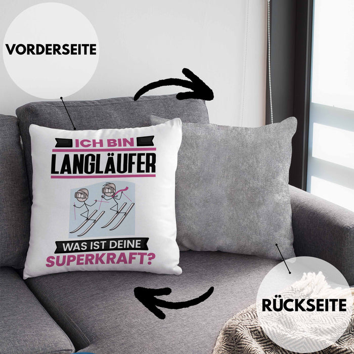 Langläufer Kissen mit Füllung 40x40 Geschenk für Langläufer Geburtstag Lustiger Spruch Was Ist Deine Superkraft (Grau) Grau Trendation