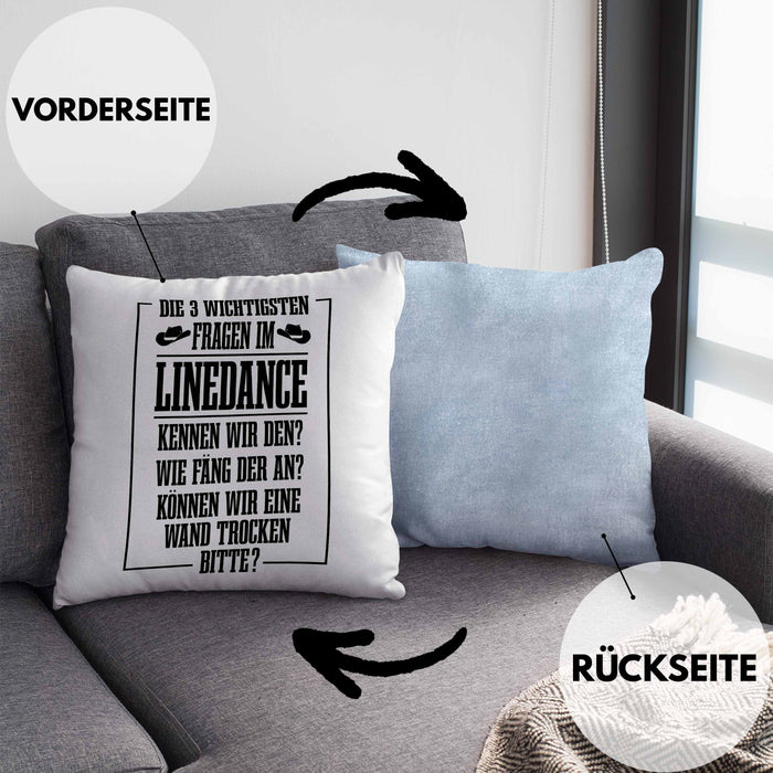 Linedance Geschenke Kissen mit Füllung 40x40 Geschenkidee Spruch Line Dance Frauen Sprüche Können Wir eine Wand Trocken (Grau) Blau Trendation