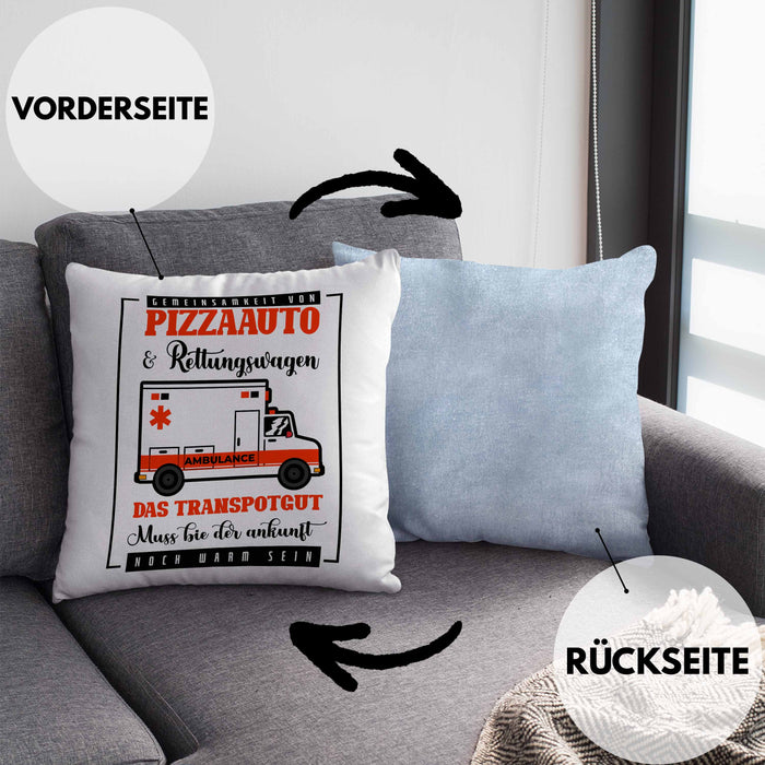 Pizzaauto Rettungswagen Spruch Kissen mit Füllung 40x40 Geschenk Lustiger Gag Spaß (Grau) Blau Trendation