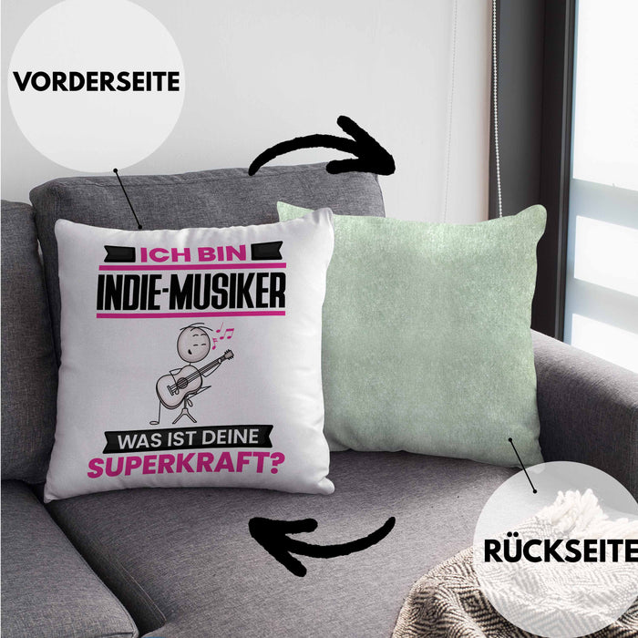 Indie-Musiker Kissen mit Füllung 40x40 Geschenk für Indie-Musiker Geburtstag Lustiger Spruch Was Ist Deine Superkraft (Grau) Grün Trendation