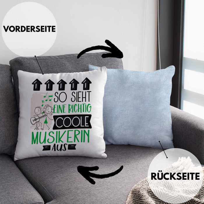 Musikerin Geschenk Kissen mit Füllung 40x40 Lustig Geschenkidee für Musikerin Geburtstag So Sieht Eine Richtig Coole Musikerin Aus Frauen Spruch (Grau) Blau Trendation