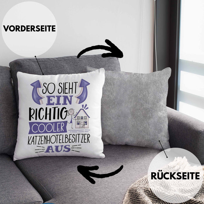 Katzenhotelbesitzer Kissen mit Füllung 40x40 So Sieht Ein Richtig Cooler Katzenhotelbesitzer Aus Geschenk Lustiger Spruch Geschenkidee (Grau) Grau Trendation