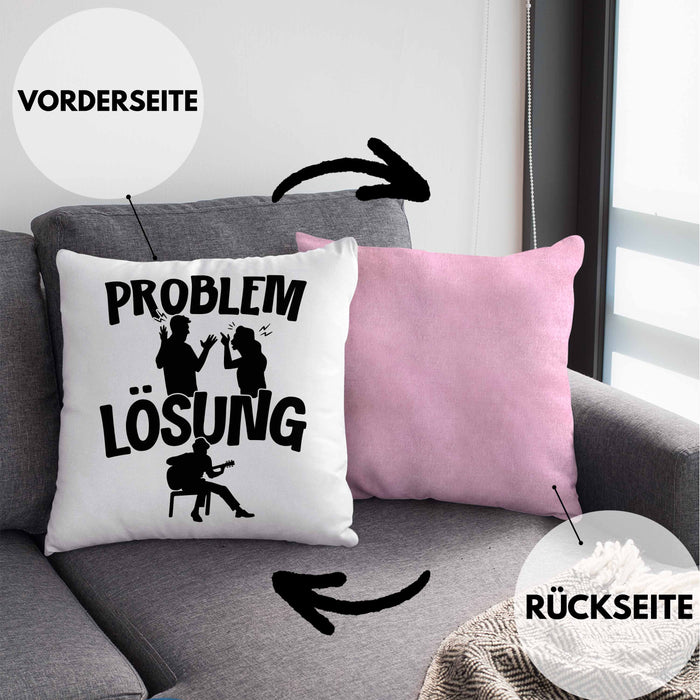 Gitarrist Kissen mit Füllung 40x40 Geschenk für Gitarrenspieler Männer Geschenkidee Problem und Lösung Gitarre (Grau) Rosa Trendation