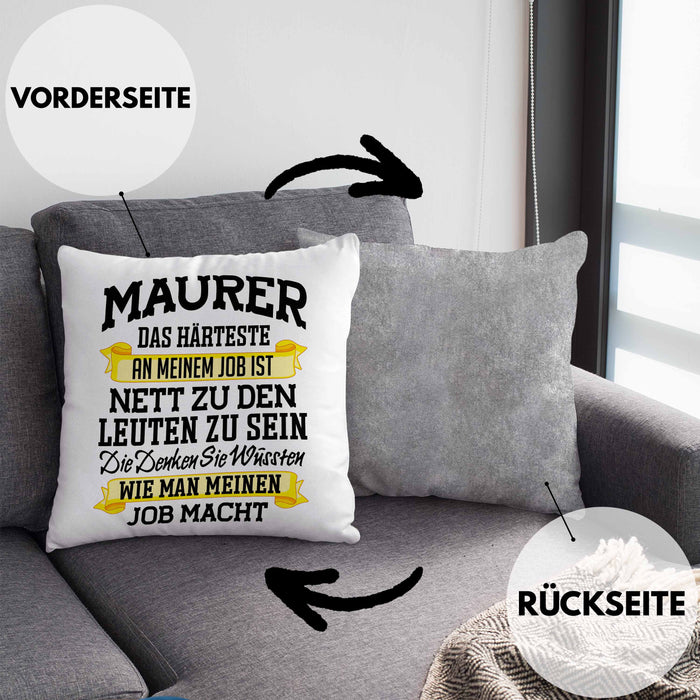 Maurer Kissen mit Füllung 40x40 Geschenk Mit Spruch Geschenkidee Lustig Männer Job Machen (Grau) Grau Trendation