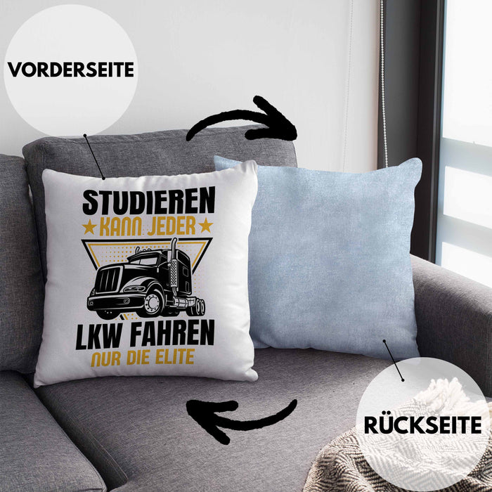 LKW Fahrer Geschenk Kissen mit Füllung 40x40 Lastkraftwagen-Fahrer Geschenkidee Lustiger Spruch Studieren Kann Jeder LKW Fahren Nur Die ELite (Grau) Blau Trendation