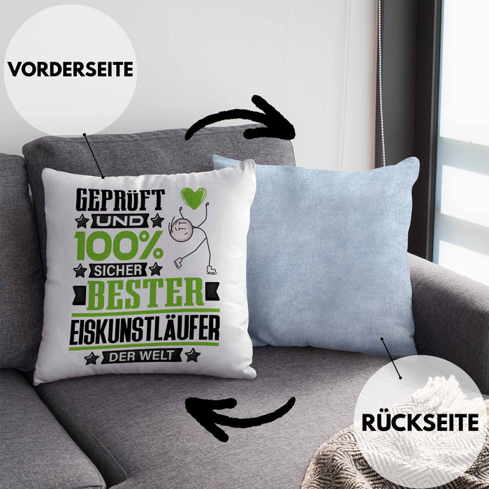 Eiskunstläufer Geschenk Lustiger Spruch für Eiskunstläufer Geschenkidee Bester Eiskunstläufer Der WeltKissen mit Füllung 40x40 (Grau) Blau Trendation
