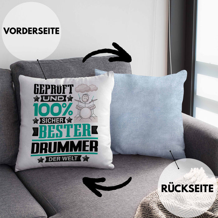 Drummer Geschenk Lustiger Spruch für Drummer Geschenkidee Bester Drummer Der WeltKissen mit Füllung 40x40 (Grau) Blau Trendation