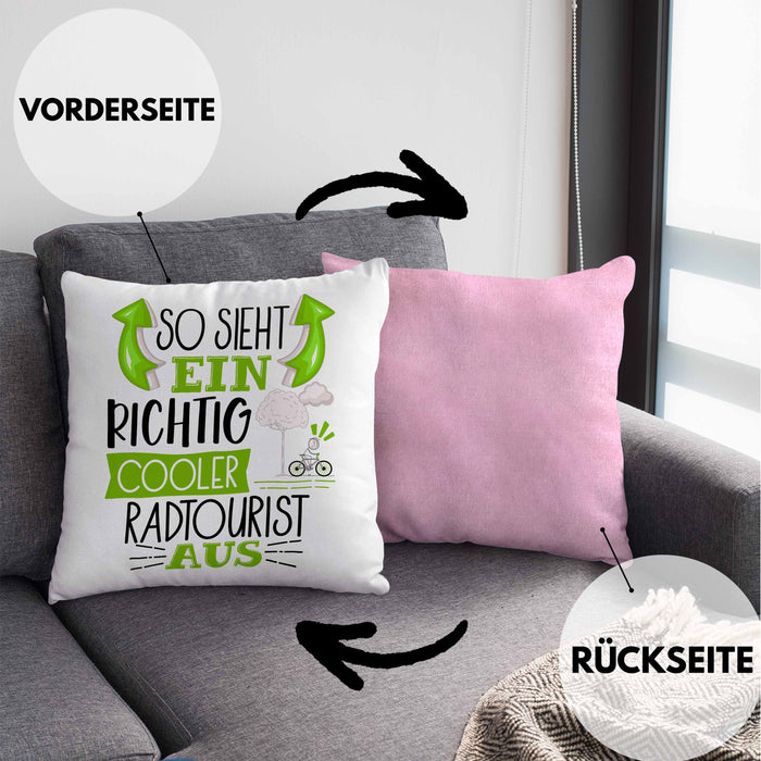 So Sieht Ein Richtig Cooler Radtourist Aus Geschenk Kissen mit Füllung 40x40 Lustiger Spruch Geschenkidee (Grau) Rosa Trendation