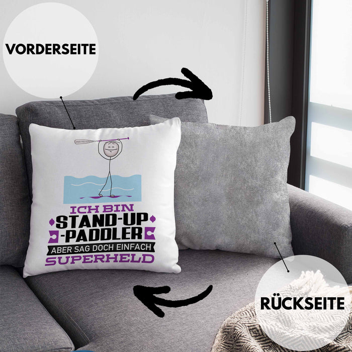 Stand-Up-Paddler Geschenk Kissen mit Füllung 40x40 Ich Bin Stand-Up-Paddler Aber Sag Doch Einfach Superheld Lustige Geschenkdiee für Stand-Up-Paddler (Grau) Grau Trendation
