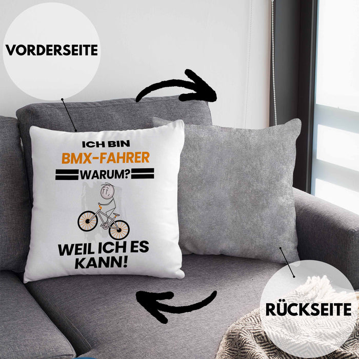 BMX-Fahrer Geschenk Kissen mit Füllung 40x40 Lustiger Spruch Ich Bin BMX-Fahrer Warum Weil Ich Es Kann Geschenkidee Bester BMX-Fahrer Geburtstag (Grau) Grau Trendation