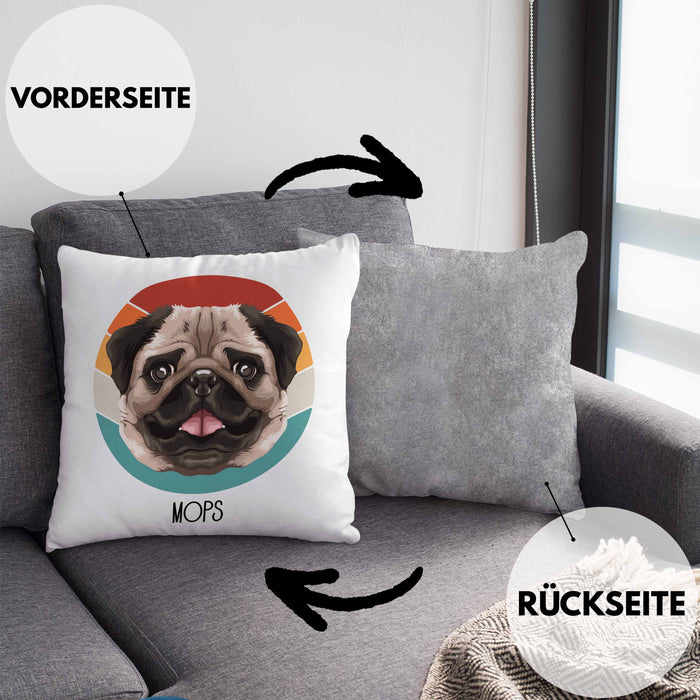 Mops Besitzer Kissen mit Füllung 40x40 Geschenk Lustiger Spruch Geschenkidee Mops Mama Papa (Grau) Grau Trendation