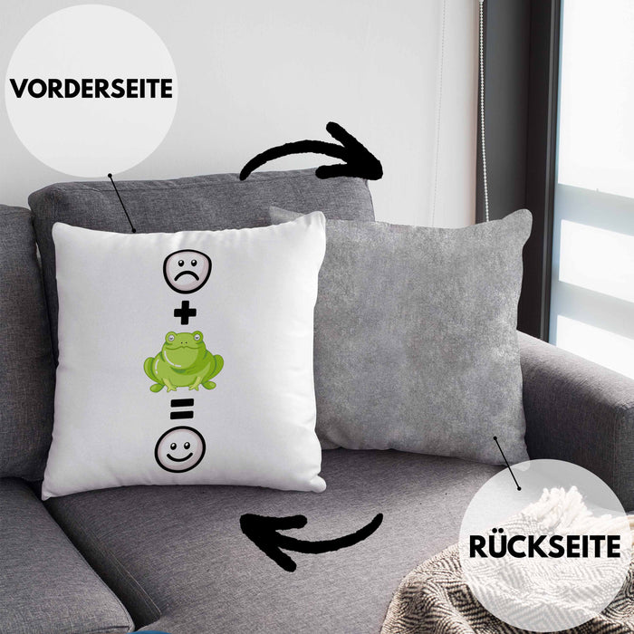 Frosch Kissen mit Füllung 40x40 Geschenk für Frosch-Liebhaber Lustige Geschenkidee :( + Frosch = :) Geburtstag (Grau) Grau Trendation