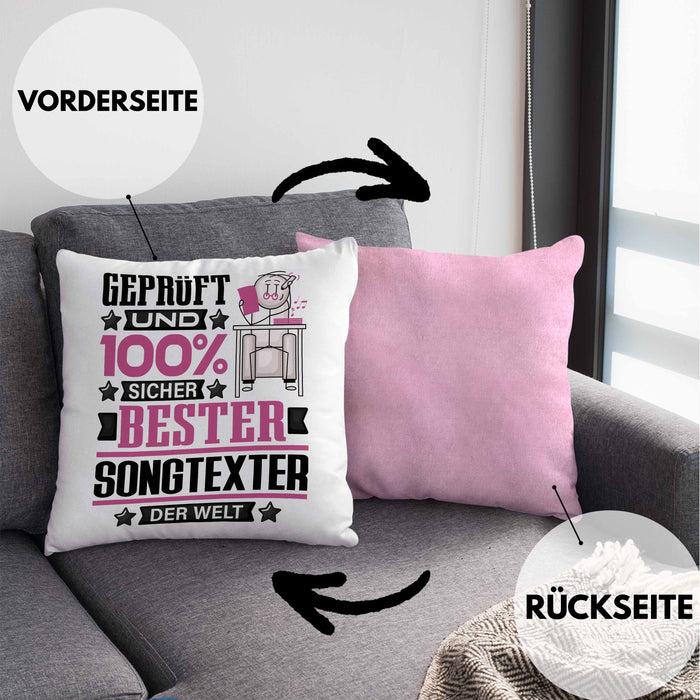 Songtexter Geschenk Lustiger Spruch für Songtexter Geschenkidee Bester Songtexter Der WeltKissen mit Füllung 40x40 (Grau) Rosa Trendation