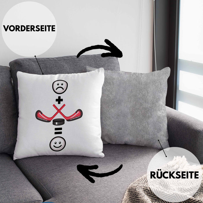 Ice Hockey Kissen mit Füllung 40x40 Geschenk für Ice Hockey Spieler :( + Eishockey = :) Lustige Geschenkidee Geburtstag (Grau) Grau Trendation