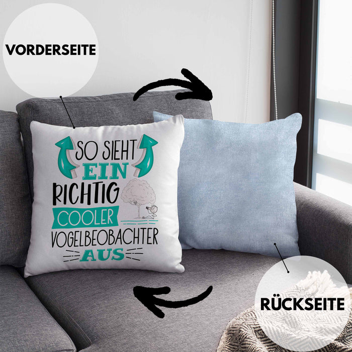 Vogelbeobachter Kissen mit Füllung 40x40 So Sieht Ein Richtig Cooler Vogelbeobachter Aus Geschenk Lustiger Spruch Geschenkidee (Grau) Blau Trendation