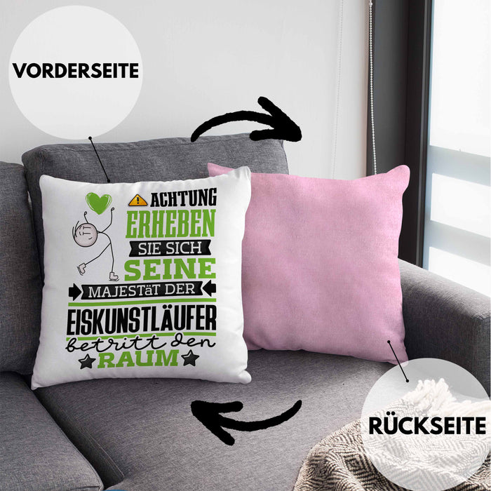 Eiskunstläufer Geschenk Kissen mit Füllung 40x40 Lustiger Spruch Erheben Sie Sich Der Eiskunstläufer Betritt den Raum (Grau) Rosa Trendation