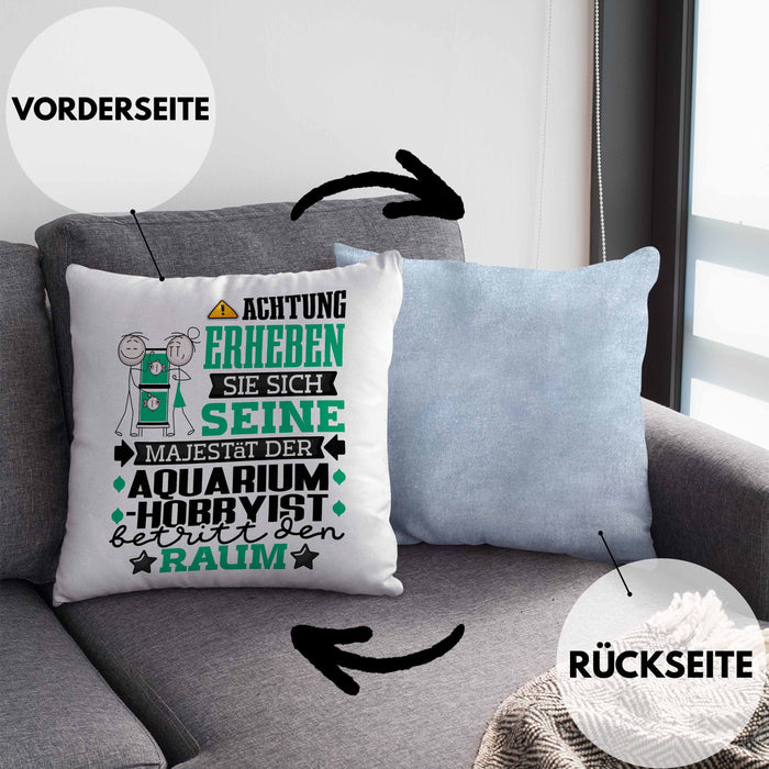 Aquarium-Hobbyist Geschenk Kissen mit Füllung 40x40 Lustiger Spruch Erheben Sie Sich Der Aquarium-Hobbyist Betritt den Raum (Grau) Blau Trendation