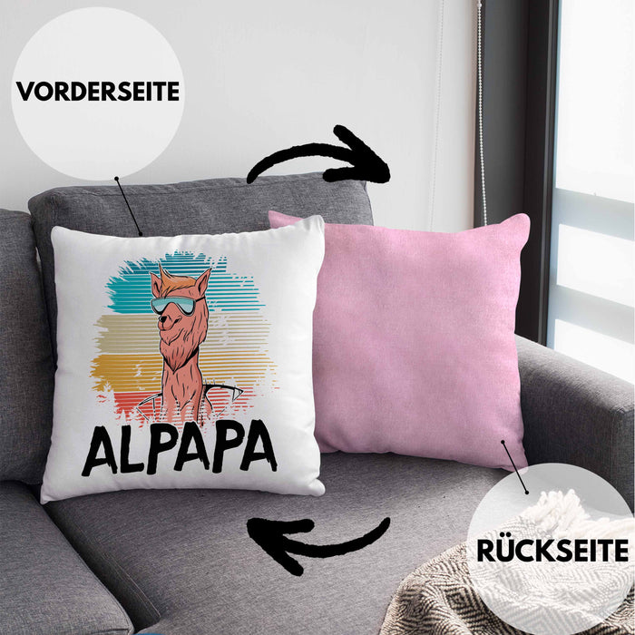 Vater Papa Kissen mit Füllung 40x40 Gschenk Alpaka Llama Alpapa Geschenkidee Spruch für Vater zum Vatertag (Grau) Rosa Trendation