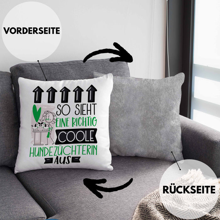 Hundezüchterin Geschenk Kissen mit Füllung 40x40 Lustig Geschenkidee für Hundezüchterin Geburtstag So Sieht Eine Richtig Coole Hundezüchterin Aus Frauen Spruch (Grau) Grau Trendation