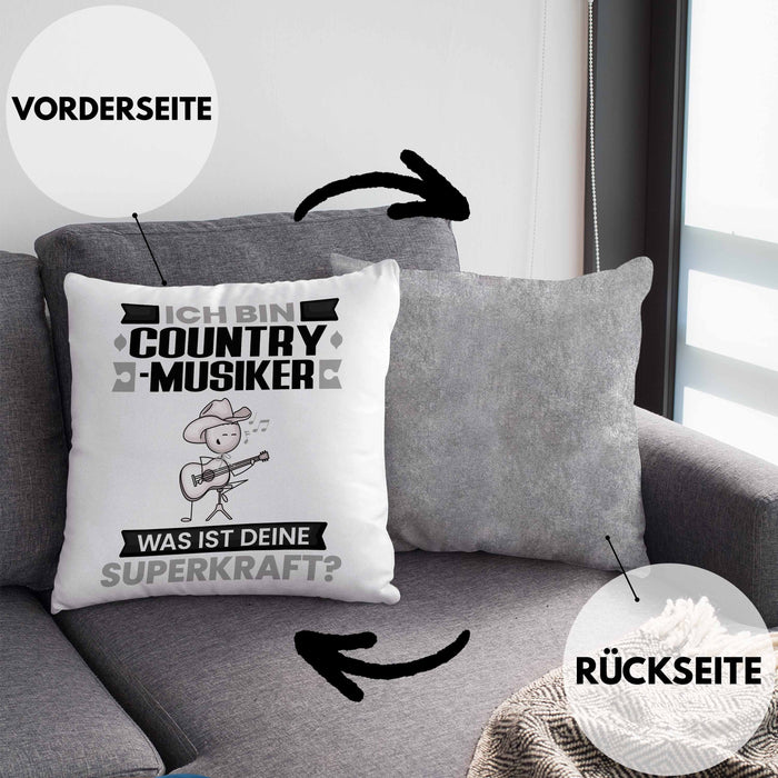 Country-Musiker Kissen mit Füllung 40x40 Geschenk für Country-Musiker Geburtstag Lustiger Spruch Was Ist Deine Superkraft (Grau) Grau Trendation