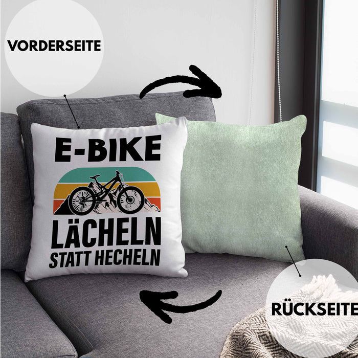 Elektrofahrrad E-Bike Kissen mit Füllung 40x40 mit Spruch Geschenk Ebike Lustige Geschenke Rentner (Grau) Grün Trendation