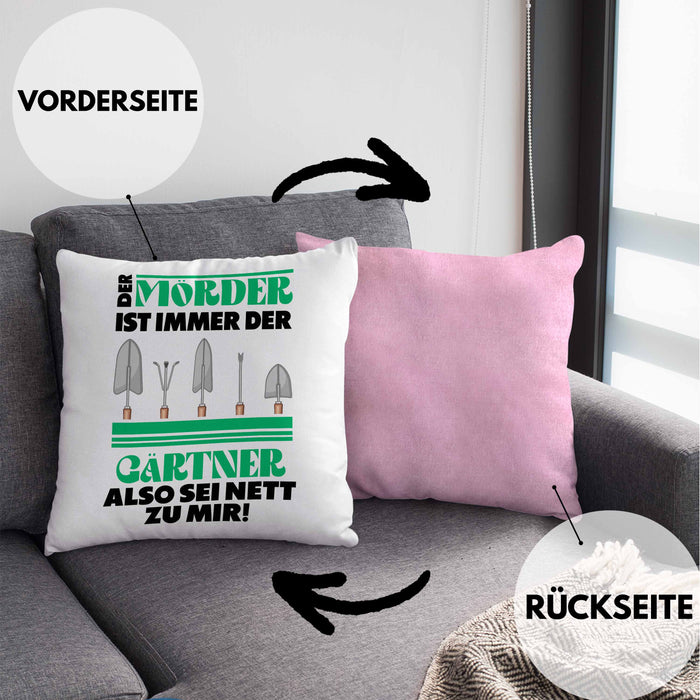 Gärtner Kissen mit Füllung 40x40 mit Spruch Garten Hobbygärtner Geschenk Lustig Gärtnerin Geschenkidee (Grau) Rosa Trendation