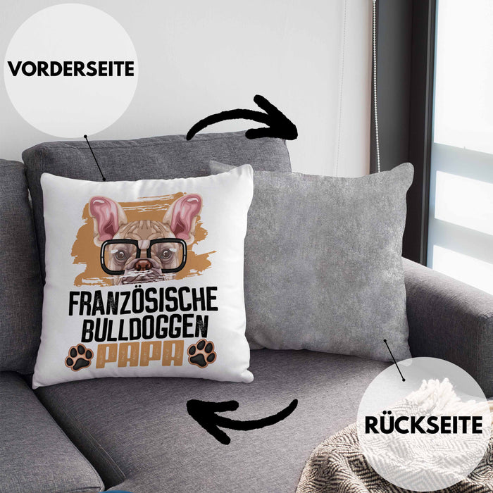 Französische Bulldogge Papa Besitzer Kissen mit Füllung 40x40 Geschenk Lustiger Spruch Geschenkidee Französische Bulldogge Liebhaber (Grau) Grau Trendation