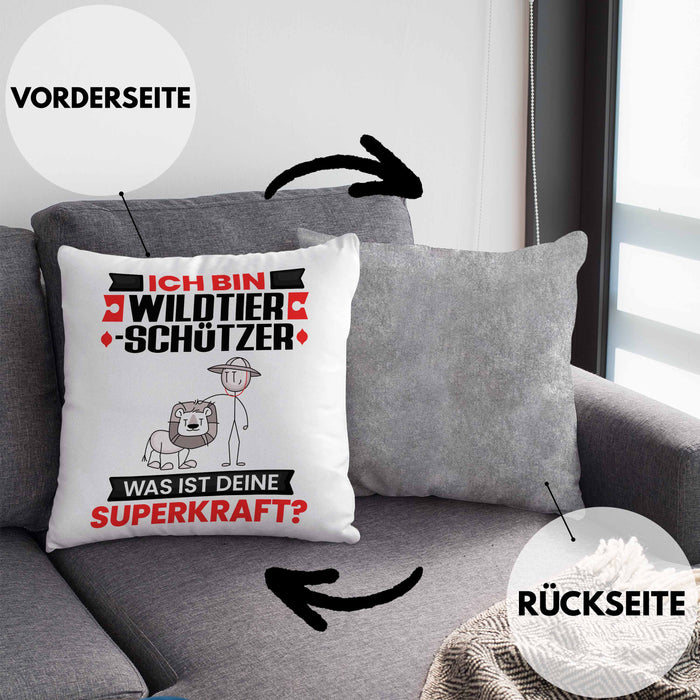 Wildtierschützer Kissen mit Füllung 40x40 Geschenk für Wildtierschützer Geburtstag Lustiger Spruch Was Ist Deine Superkraft (Grau) Grau Trendation
