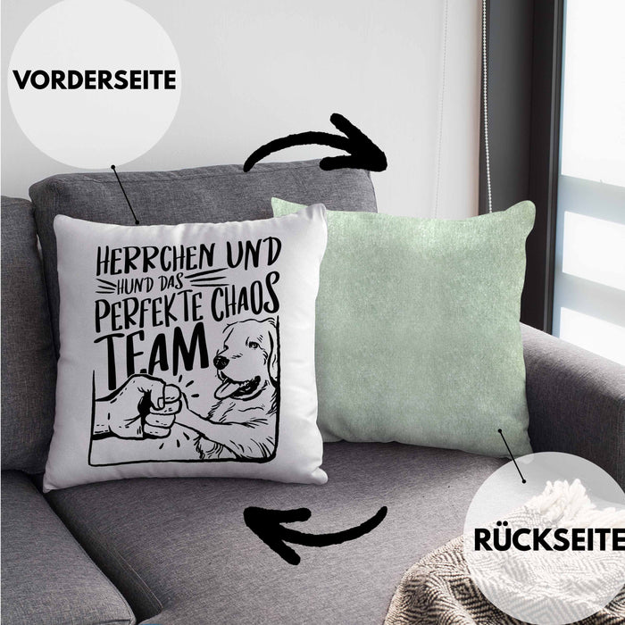 Herrchen Und Hund Das Perfekte Choas Team Kissen mit Füllung 40x40 Geschenk für Hundebesitzer Geschenkidee (Grau) Grün Trendation