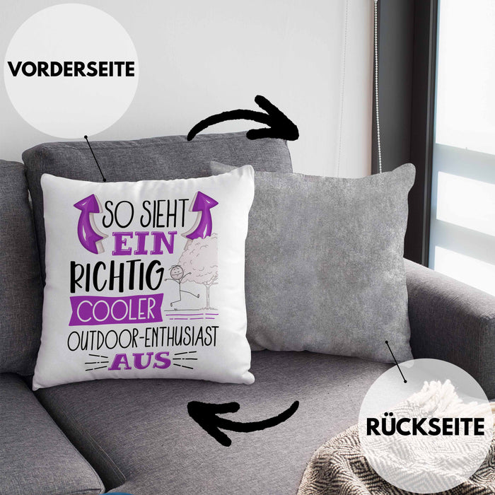 So Sieht Ein Richtig Cooler Outdoor-Enthusiast Aus Geschenk Kissen mit Füllung 40x40 Lustiger Spruch Geschenkidee (Grau) Grau Trendation