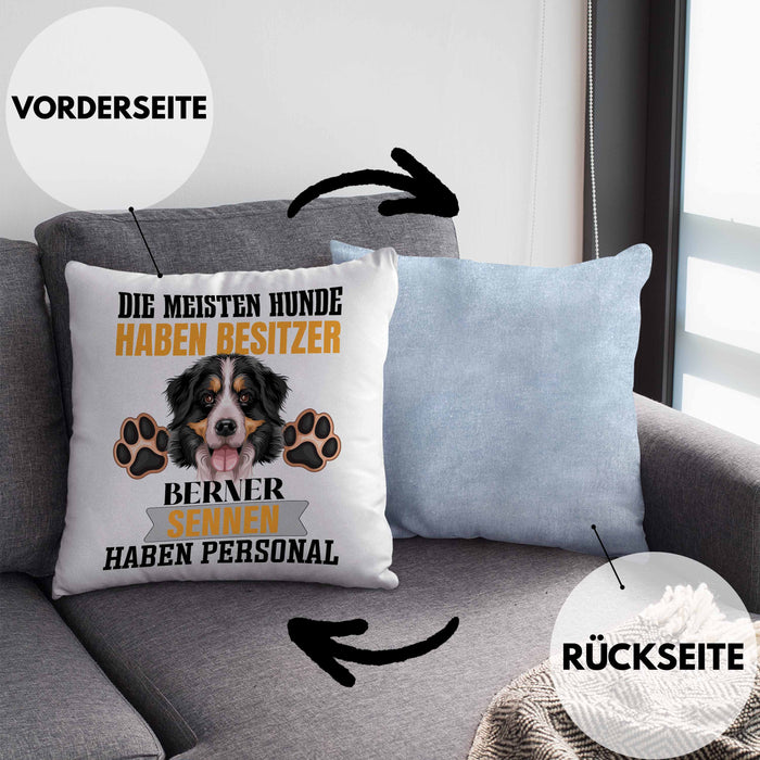 Berner Sennen Besitzer Kissen mit Füllung 40x40 Geschenk Lustiger Spruch Geschenkidee Besitzerin Berner Sennen Haben Personal (Grau) Blau Trendation