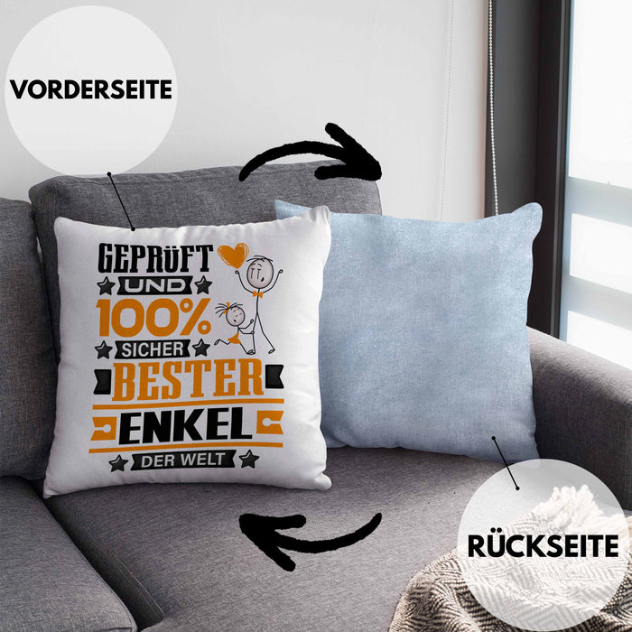 Enkel Geschenk Lustiger Spruch für Enkel Geschenkidee Bester Enkel Der WeltKissen mit Füllung 40x40 (Grau) Blau Trendation
