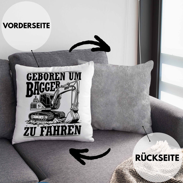 Baggerfahrer Kissen mit Füllung 40x40 Geschenk Baggerfahrender Geboren Um Bagger Zu Fahren Geschenkidee Baustelle (Grau) Grau Trendation
