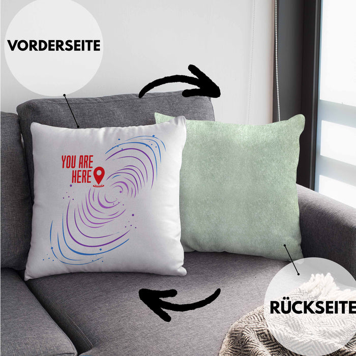 Lustige Galaxie-Kissen mit Füllung 40x40 Spruch "You Are Here" Geschenk für Weltraumliebhaber (Grau) Grün Trendation